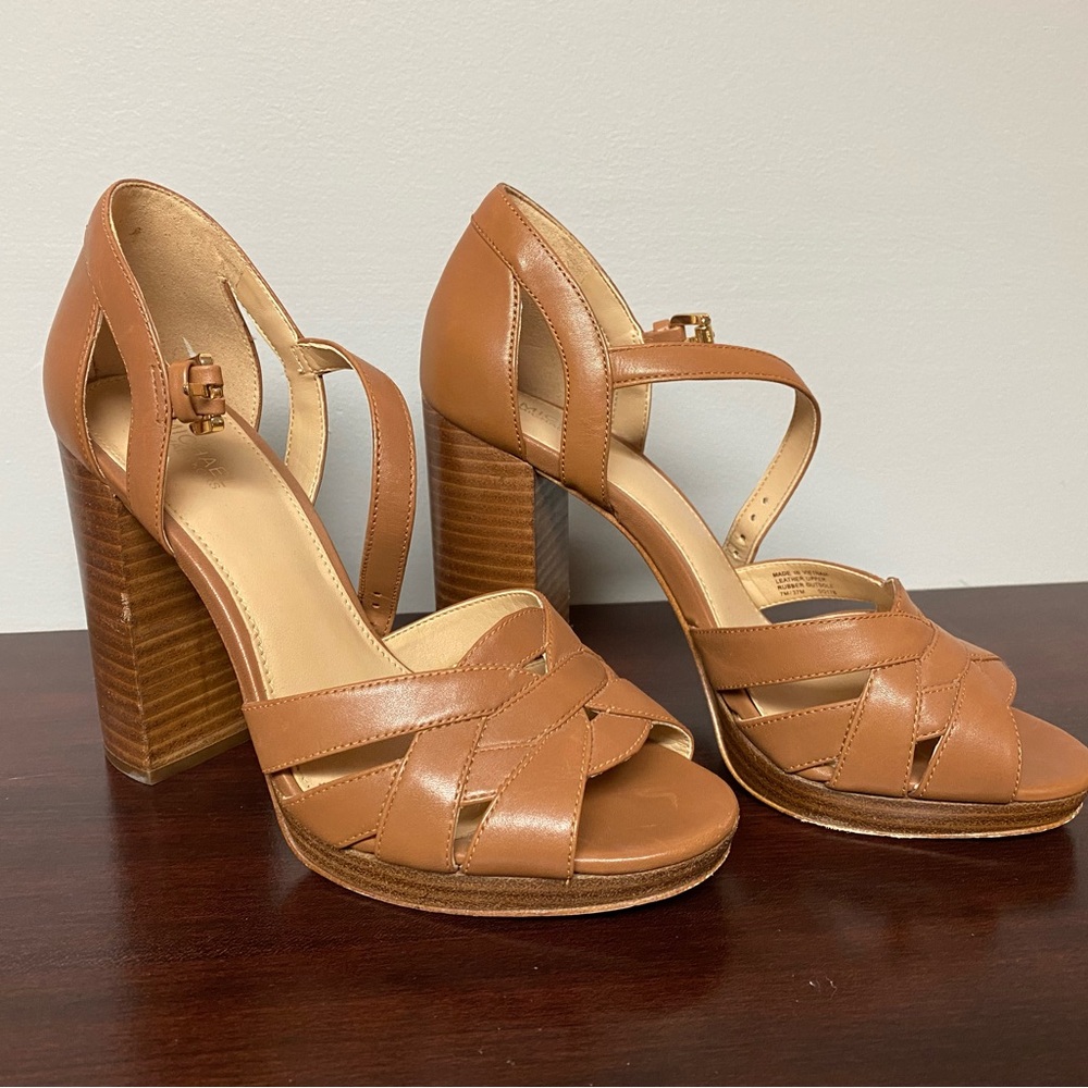 Michael Kors - Tan High Heel Sandals with Open Toe and Thick Block Heel
